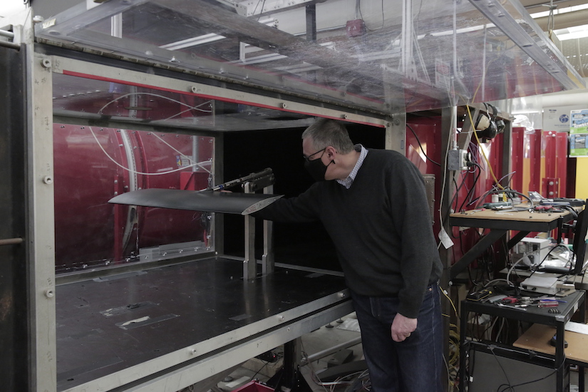 Professor Riccardo Bonazza works with the wind tunnel at the UW-Madison College of Engineering.